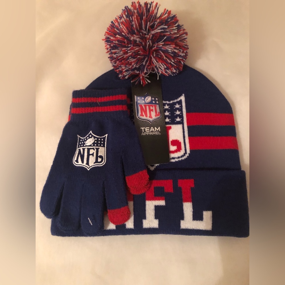 NFL Navy/Blue Fiona Logo Cuffed Knit Hat and gloves